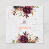 ラスティックな水彩画の花、ボヘミアンスタイルのドクロと矢印 スクエア名刺 (裏面)