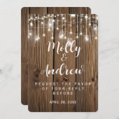 ラスティックな照明のストリングス ウェディング RSVP カード 招待状 (正面/裏面)