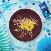 ラスティックな秋のウェディング　黄色のワイルドローズとバーガンディ ペーパープレート (パーティー)