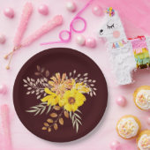 ラスティックな秋のウェディング　黄色のワイルドローズとバーガンディ ペーパープレート (パーティー)