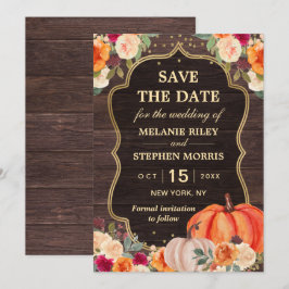ラスティックな秋のポンプキン フラワー ウェディング セーブ・ザ・デート