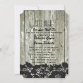 ラスティックな納屋の木と黒のレースのモダンカントリーウェディング 招待状 (正面)