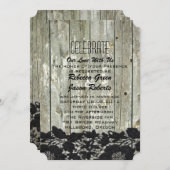 ラスティックな納屋の木と黒のレースのモダンカントリーウェディング 招待状 (正面/裏面)
