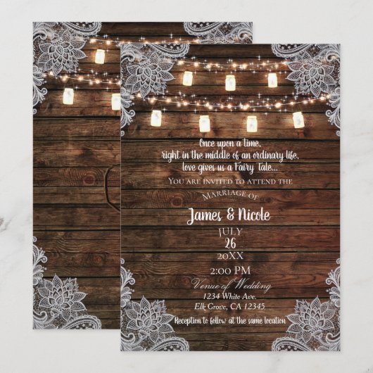 ラスティックな納屋の木材とメイソンジャーを使ったウェディング 招待状 (正面/裏面)