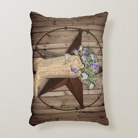 ラスティックな納屋の木材 ワイルドフラワー カウボーイ ウエスタンスター アクセントクッション (正面(垂直))