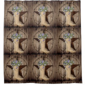 ラスティックな納屋の木材 ワイルドフラワー カウボーイ ウエスタンスター シャワーカーテン (正面)