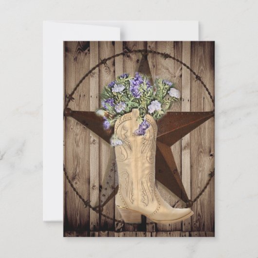 ラスティックな納屋の木材 ワイルドフラワー カウボーイ ウエスタンスター 招待状 (正面)