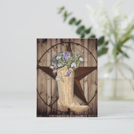 ラスティックな納屋の木材 ワイルドフラワー カウボーイ ウエスタンスター 招待状 (スタンド正面)