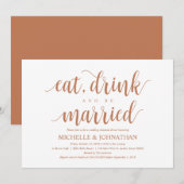 ラスティックな結婚式のリハーサルディナー、銅色 招待状 (正面/裏面)