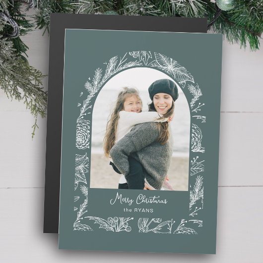 ラスティックな線画のクリスマス植物アーチ 1枚の写真