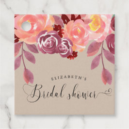 ラスティックな芍薬 エレガントなスクリプト ブライダルシャワー フェイバータグ