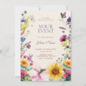 ラスティックな花の水彩画 招待状 (正面)