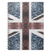 ラスティックな英国の旗 赤と青のスパークル グリッター ノートブック (正面)