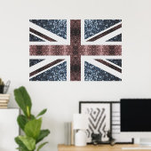 ラスティックな英国の旗 赤と青のスパークル グリッター ポスター (ホームオフィス)