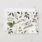 ラスティックな葉と花、鹿の角のスクリプトがおしゃれな結婚式 セーブザデート (裏面)