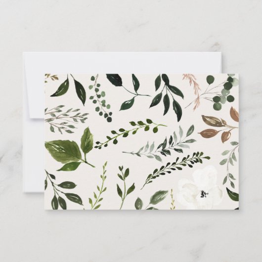 ラスティックな葉と花、鹿の角のスクリプトがおしゃれな結婚式 セーブザデート (裏面)