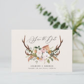 ラスティックな葉、 花と鹿の角のウェディング セーブザデート (スタンド正面)