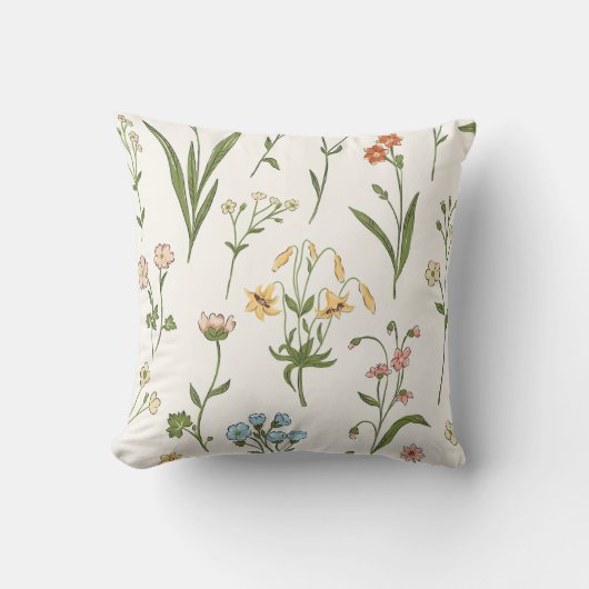 ラスティックな野の花の草原 手描きのカラフルなデザイン クッション (正面)