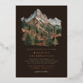ラスティックな雪山の風景 水彩ウェディング 箔招待状 (正面)