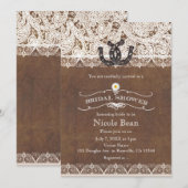 ラスティックな馬蹄とレースのカントリーウェディングシャワー 招待状 (正面/裏面)