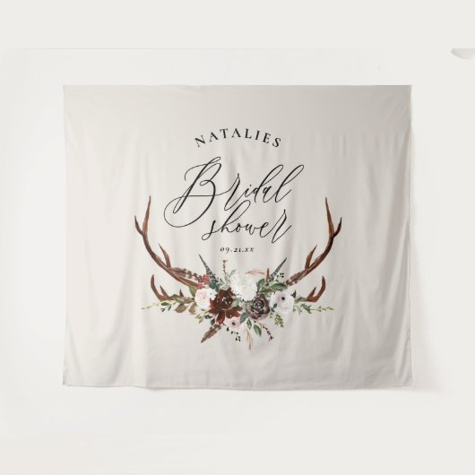 ラスティックな鹿の水彩花のブライダルシャワーバナー タペストリー (正面(横))