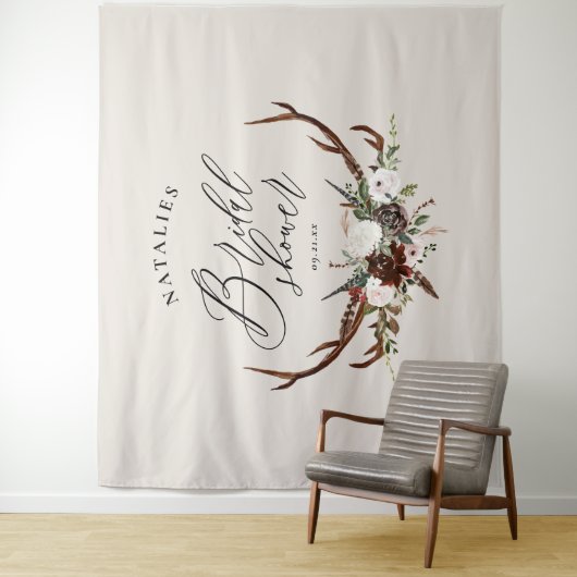 ラスティックな鹿の水彩花のブライダルシャワーバナー タペストリー (インサイチュ)