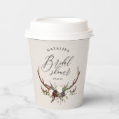 ラスティックな鹿の水彩花イラストのブライダルシャワー 紙コップ (正面)