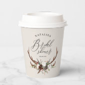 ラスティックな鹿の角の水彩花イラストの花嫁のシャワー 紙コップ (裏面)