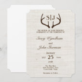 ラスティックな麻と鹿の角のウェディングインビテーションカード 招待状 (正面/裏面)