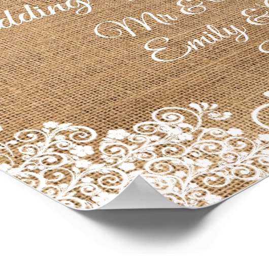 ラスティックな麻のウェディングへのカスタムウェルカム ポスター (角)