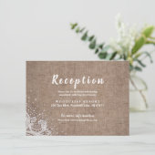 ラスティックな麻のレースに銀のグリッターがあしらわれたレセプションカード 招待状 (スタンド正面)