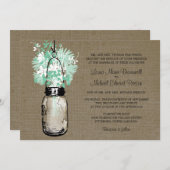 ラスティックな麻の実用瓶とワイルドフラワーの結婚式 招待状 (正面/裏面)