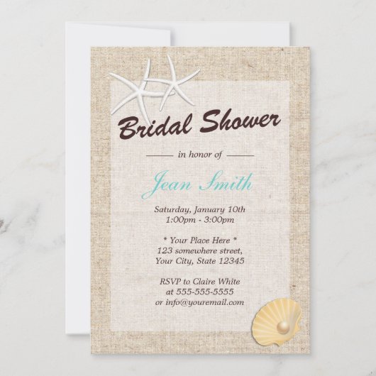 ラスティックな麻の星型魚のウェディングシャワー招待状 招待状 (正面)