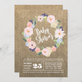 ラスティックな麻の水彩画の花輪 ベビーシャワーの招待状 招待状 (正面/裏面)