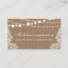 ラスティックな麻の結婚前お披露目レジストリー挿入カード エンクロージャーカード