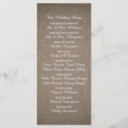 ラスティックな麻の結婚式 プログラム (裏面)