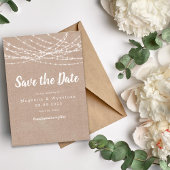 ラスティックな麻ひもとストリングライトの結婚式 Save the Date セーブザデート