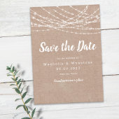 ラスティックな麻ひもとストリングライトの結婚式 Save the Date セーブザデート