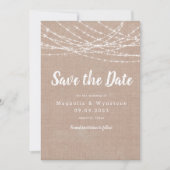 ラスティックな麻ひもとストリングライトの結婚式 Save the Date セーブザデート (正面)