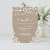 ラスティックな麻ひもストリングライトレースの結婚式の詳細 エンクロージャーカード (スタンド正面)