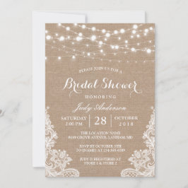 ラスティックな麻ひもストリングライトレース ブライダルシャワー 招待状