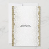 ラスティックな麻布と白いレースのロマンチックなウェディング 招待状 (裏面)