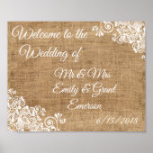 ラスティックな麻布の結婚式へようこそ ポスター (正面)