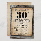 ラスティックな30歳の誕生日パーティー招待状 ヴィンテージウッド 招待状 (正面/裏面)