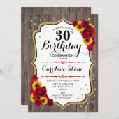ラスティックな30歳の誕生日 - ウッド サンキス ローズ 招待状 (正面/裏面)