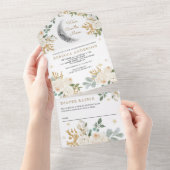 ラスティックアイボリーゴールドフラワーボホームーンベイビーシャワー オールインワン招待状 (貼ってはがせる)