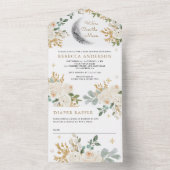 ラスティックアイボリーゴールドフラワーボホームーンベイビーシャワー オールインワン招待状 (内側)