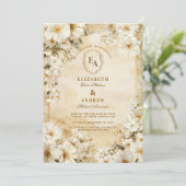 ラスティックアイボリーフローラルボーホーウェディング 招待状 (スタンド正面)