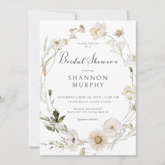ラスティックアイボリー ワイルドフラワー ウェディング シャワー 招待状 (正面)