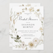 ラスティックアイボリー ワイルドフラワー ウェディング シャワー 招待状 (正面/裏面)